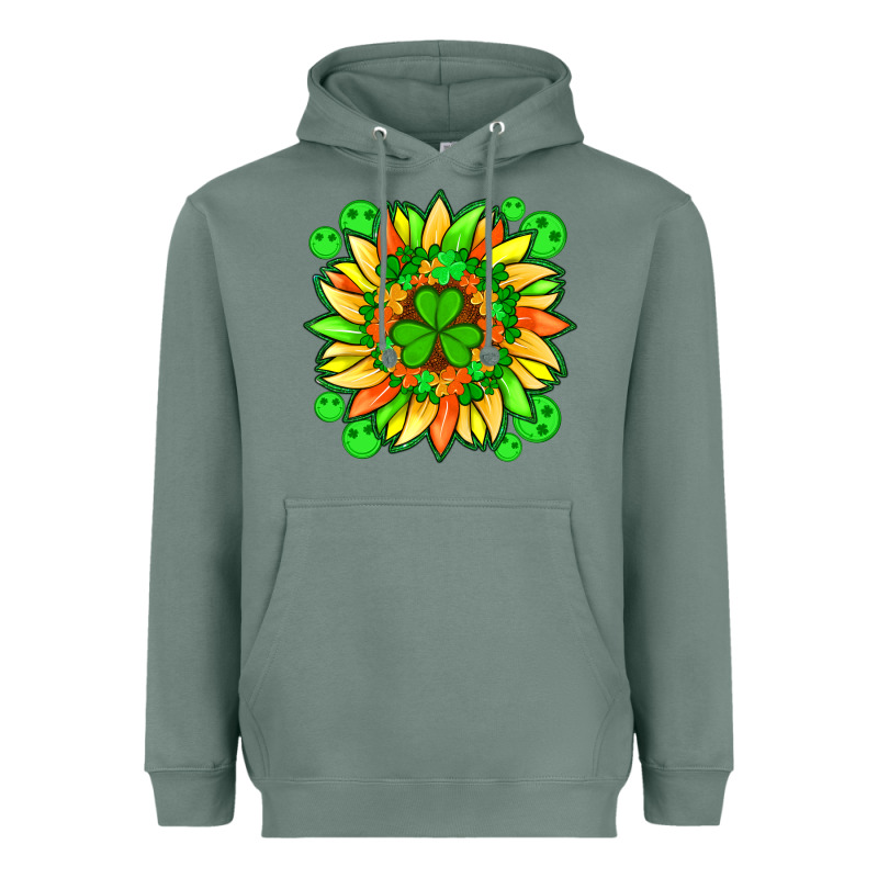 Sunflower With St Patricks Smiley Face And Shamrock With Glitter Heavyweight Hoodie by Artiststas | Teevron