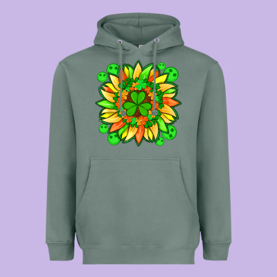 Sunflower With St Patricks Smiley Face And Shamrock With Glitter Heavyweight Hoodie Designed By Artiststas