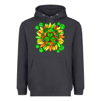 Smoke sunflower with st patricks smiley face and shamrock with glitter Heavyweight Hoodie - Artiststas