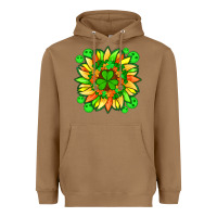 Toasted Coconut sunflower with st patricks smiley face and shamrock with glitter Heavyweight Hoodie - Artiststas