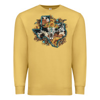Antique Gold bull skull leopard cowhide sunflower texas map Premium Sweatshirt - Artiststas