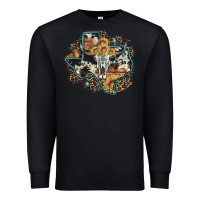 Black bull skull leopard cowhide sunflower texas map Premium Sweatshirt - Artiststas