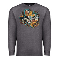 Charcoal Heather bull skull leopard cowhide sunflower texas map Premium Sweatshirt - Artiststas