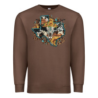 Chestnut bull skull leopard cowhide sunflower texas map Premium Sweatshirt - Artiststas