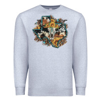 Heather Grey bull skull leopard cowhide sunflower texas map Premium Sweatshirt - Artiststas