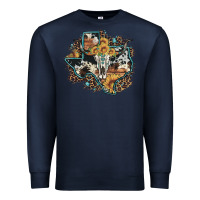 Navy bull skull leopard cowhide sunflower texas map Premium Sweatshirt - Artiststas