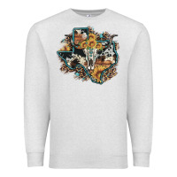 Oatmeal Heather bull skull leopard cowhide sunflower texas map Premium Sweatshirt - Artiststas
