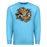Ocean Blue bull skull leopard cowhide sunflower texas map Premium Sweatshirt - Artiststas