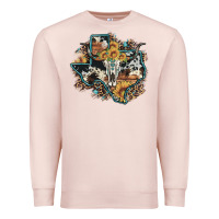 Pale Pink bull skull leopard cowhide sunflower texas map Premium Sweatshirt - Artiststas