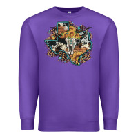Purple bull skull leopard cowhide sunflower texas map Premium Sweatshirt - Artiststas
