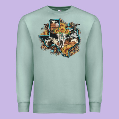 Bull Skull Leopard Cowhide Sunflower Texas Map Premium Sweatshirt Designed By Artiststas