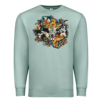 Seafoam bull skull leopard cowhide sunflower texas map Premium Sweatshirt - Artiststas