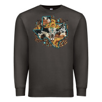 Smoke bull skull leopard cowhide sunflower texas map Premium Sweatshirt - Artiststas