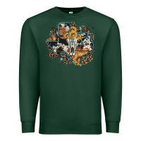 Sports Green bull skull leopard cowhide sunflower texas map Premium Sweatshirt - Artiststas