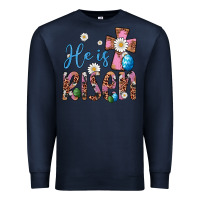 Navy he is risen cross Premium Sweatshirt - Artiststas