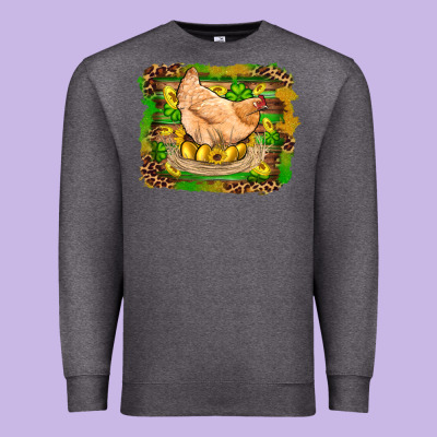 St Patricks Day Farm Chicken Gold Eggs Leopard Serape Glitter Premium Sweatshirt Designed By Artiststas