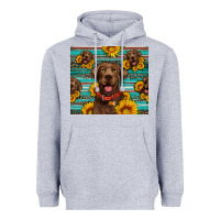 Heather Grey Chocolate Labrador with sunflowers western Heavyweight Hoodie - Artiststas