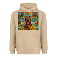 Mushroom Chocolate Labrador with sunflowers western Heavyweight Hoodie - Artiststas