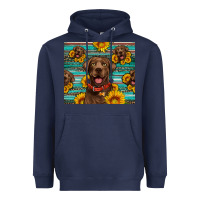 Navy Chocolate Labrador with sunflowers western Heavyweight Hoodie - Artiststas