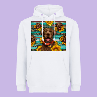 Chocolate Labrador With Sunflowers Western Heavyweight Hoodie Designed By Artiststas