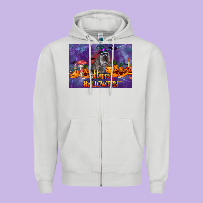 Happy Halloween Raccoon Zipper Hoodie Designed By Lillyallendesigns