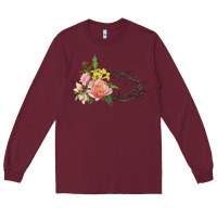 Burgundy Crown of thorns floral Easter Long Sleeve Tee - CowGirlArtShop