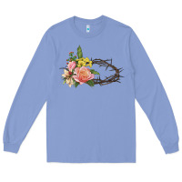 Colony Blue Crown of thorns floral Easter Long Sleeve Tee - CowGirlArtShop