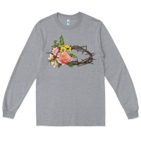 Heather Grey Crown of thorns floral Easter Long Sleeve Tee - CowGirlArtShop