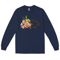 Navy Crown of thorns floral Easter Long Sleeve Tee - CowGirlArtShop