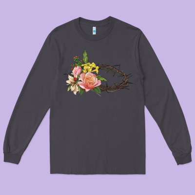 Crown Of Thorns Floral Easter Long Sleeve Tee Designed By Cowgirlartshop
