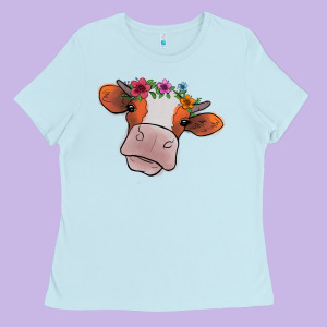 Cow With Flowers Ladies Tee Designed By Bettercallsaul
