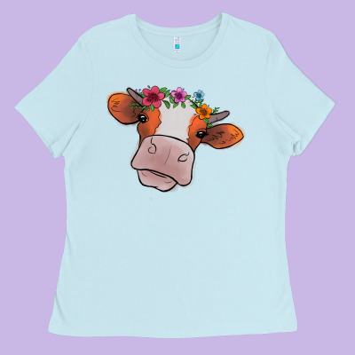 Cow With Flowers Ladies Tee Designed By Bettercallsaul