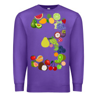Purple Number 3 Fruit 3rd birthday party fruit themed gift Idea Premium Sweatshirt - minhPixels
