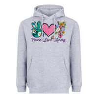 Heather Grey peace love springwith flowers and butterfly Heavyweight Hoodie - Artiststas