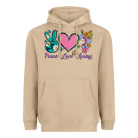 Mushroom peace love springwith flowers and butterfly Heavyweight Hoodie - Artiststas