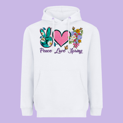 Peace Love Springwith Flowers And Butterfly Heavyweight Hoodie Designed By Artiststas