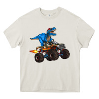Cream monster truck and  t rex dinosaur Heavy Core Tee - Artiststas