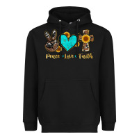 Black peace love faith with cros and sunflower Heavyweight Hoodie - Artiststas