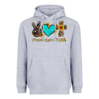 Heather Grey peace love faith with cros and sunflower Heavyweight Hoodie - Artiststas