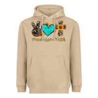 Mushroom peace love faith with cros and sunflower Heavyweight Hoodie - Artiststas