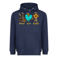 Navy peace love faith with cros and sunflower Heavyweight Hoodie - Artiststas