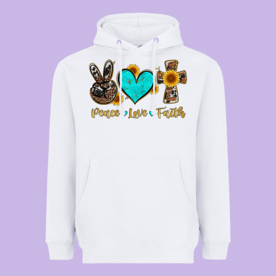 Peace Love Faith With Cros And Sunflower Heavyweight Hoodie Designed By Artiststas