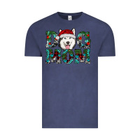 Vintage Denim Christmas Dog Mom Husky Vintage Tee - RanaPortraitStore