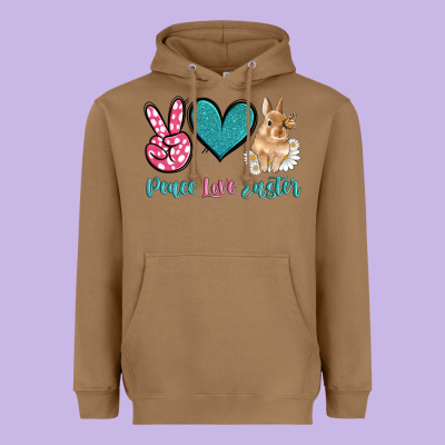 Peace Love Easter With Bunny And Butterfly Heavyweight Hoodie Designed By Artiststas