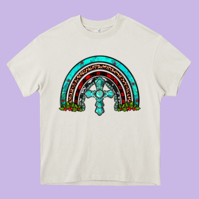 Cross Christmas Rainbow Heavy Core Tee Designed By Jahusdesignshop