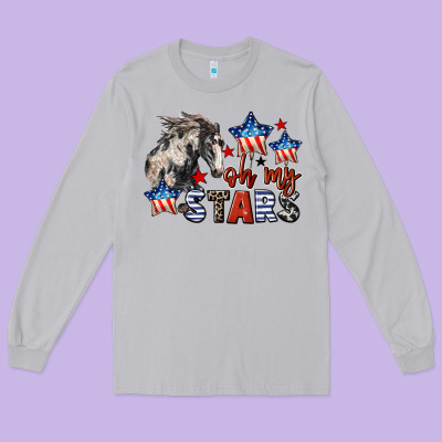 Oh My Stars Horse 4th Of July Long Sleeve Tee Designed By Cowgirlartshop