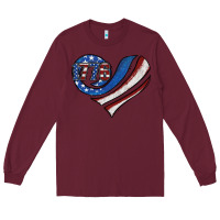 Burgundy american flag heart Long Sleeve Tee - Jasminsmagicworld