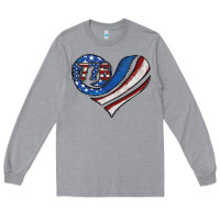 Heather Grey american flag heart Long Sleeve Tee - Jasminsmagicworld