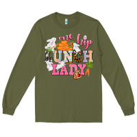 Army Green One hip Lunch Lady Easter Day Long Sleeve Tee - CowGirlArtShop