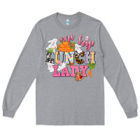 Heather Grey One hip Lunch Lady Easter Day Long Sleeve Tee - CowGirlArtShop